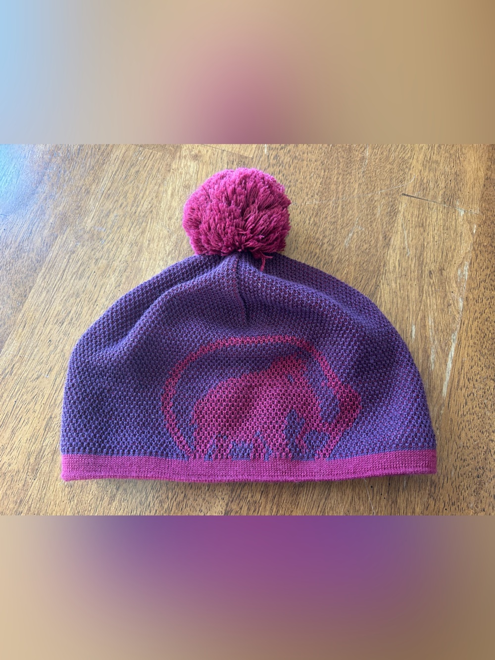 Mammut Snow Beanie Purple Pink Pom-Pom Ski Snowboard Hiking Winter Fleece-Lined